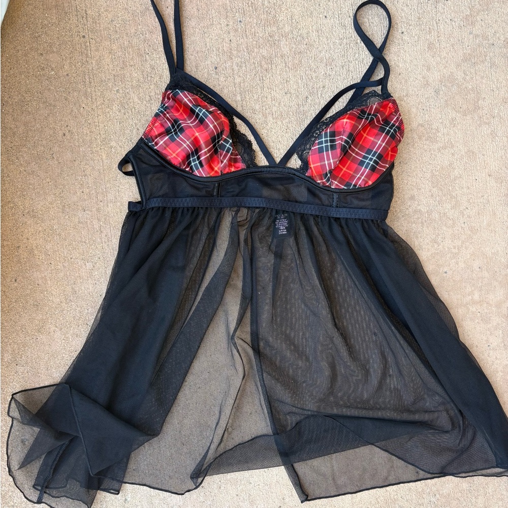 Victoria's Secret Red and Black Lace Chemise